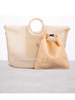 BEIS Mesh Beach Bag Tote with Detachable Shoulder Strap and Pouch